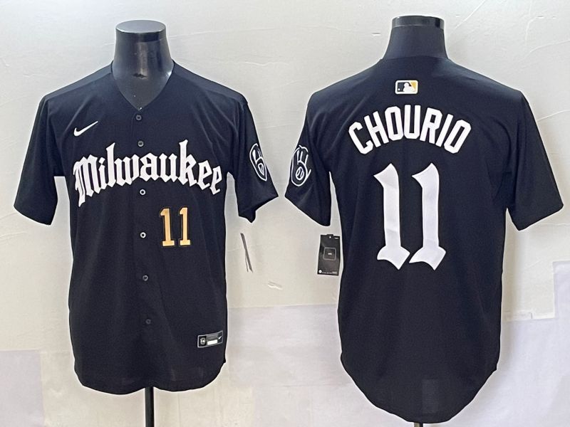 Men 2025 Milwaukee Brewers #11 Chourio Black Five generations Joint Name Nike MLB Jersey style 3->milwaukee brewers->MLB Jersey